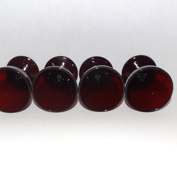 Set of 4 Anchor Hocking Depression Glass Royal Ruby 2 ½ oz Footed Wine Glasses - Picture 2 of 4